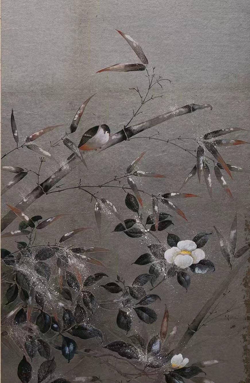 Bamboo and bird, wall panel